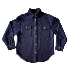 NWT By Anthropologie Bouclé Shacket Shirt Jacket Navy Button Front S